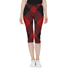 Black And Dark Red Plaids Inside Out Lightweight Velour Capri Leggings  by ConteMonfrey