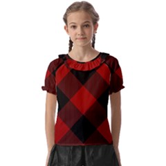 Black And Dark Red Plaids Kids  Frill Chiffon Blouse by ConteMonfrey