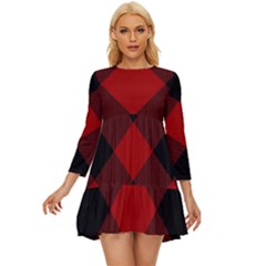 Black And Dark Red Plaids Long Sleeve Babydoll Dress by ConteMonfrey