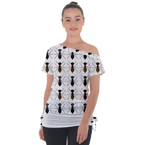 Ants Insect Pattern Cartoon Ant Animal Off Shoulder Tie-up Tee by Ravend