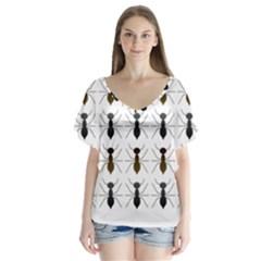 Ants Insect Pattern Cartoon Ant Animal V-neck Flutter Sleeve Top by Ravend