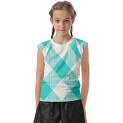 Blue Turquoise Diagonal Plaids Kids  Raglan Cap Sleeve Tee by ConteMonfrey