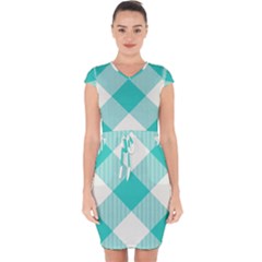 Blue Turquoise Diagonal Plaids Capsleeve Drawstring Dress  by ConteMonfrey