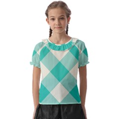 Blue Turquoise Diagonal Plaids Kids  Frill Chiffon Blouse by ConteMonfrey