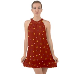 Red Yellow Love Heart Valentine Halter Tie Back Chiffon Dress