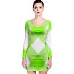 Neon Green And White Plaids Long Sleeve Bodycon Dress by ConteMonfrey