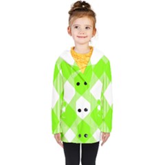 Neon Green And White Plaids Kids  Double Breasted Button Coat by ConteMonfrey