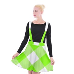 Neon Green And White Plaids Suspender Skater Skirt by ConteMonfrey