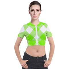 Neon Green And White Plaids Short Sleeve Cropped Jacket by ConteMonfrey