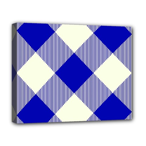 Blue And White Diagonal Plaids Deluxe Canvas 20  X 16  (stretched) by ConteMonfrey