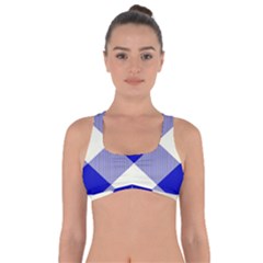 Blue And White Diagonal Plaids Got No Strings Sports Bra by ConteMonfrey