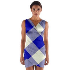 Blue And White Diagonal Plaids Wrap Front Bodycon Dress by ConteMonfrey