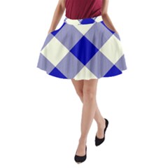 Blue And White Diagonal Plaids A-line Pocket Skirt by ConteMonfrey