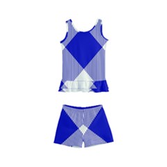 Blue And White Diagonal Plaids Kids  Boyleg Swimsuit by ConteMonfrey