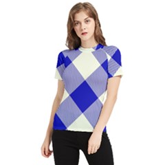 Blue And White Diagonal Plaids Women s Short Sleeve Rash Guard by ConteMonfrey