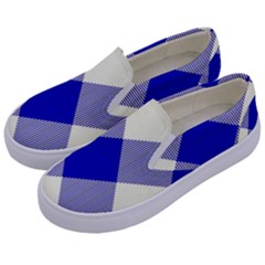 Blue And White Diagonal Plaids Kids  Canvas Slip Ons by ConteMonfrey