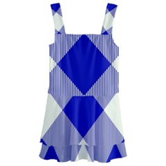 Blue And White Diagonal Plaids Kids  Layered Skirt Swimsuit by ConteMonfrey