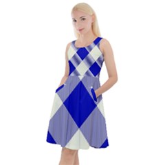 Blue And White Diagonal Plaids Knee Length Skater Dress With Pockets by ConteMonfrey