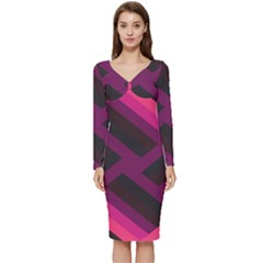 Background Pattern Texture Design Long Sleeve V-neck Bodycon Dress  by Ravend