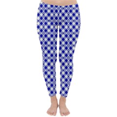 Blue Small Diagonal Plaids   Classic Winter Leggings by ConteMonfrey