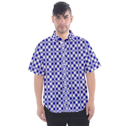 Blue Small Diagonal Plaids   Men s Short Sleeve Shirt by ConteMonfrey