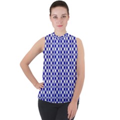 Blue Small Diagonal Plaids   Mock Neck Chiffon Sleeveless Top by ConteMonfrey