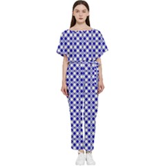 Blue Small Diagonal Plaids   Batwing Lightweight Chiffon Jumpsuit by ConteMonfrey