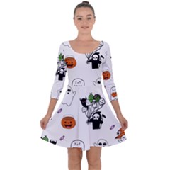 Halloween Jack O Lantern Vector Quarter Sleeve Skater Dress by Ravend