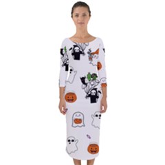 Halloween Jack O Lantern Vector Quarter Sleeve Midi Bodycon Dress