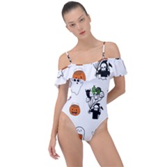 Halloween Jack O Lantern Vector Frill Detail One Piece Swimsuit