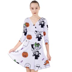 Halloween Jack O Lantern Vector Quarter Sleeve Front Wrap Dress