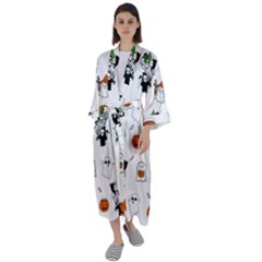 Halloween Jack O Lantern Vector Maxi Satin Kimono by Ravend