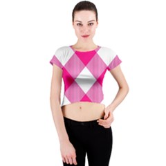 Pink And White Diagonal Plaids Crew Neck Crop Top by ConteMonfrey