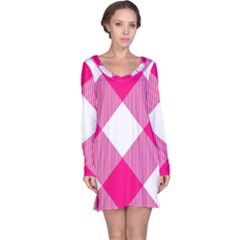 Pink And White Diagonal Plaids Long Sleeve Nightdress by ConteMonfrey