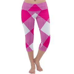 Pink And White Diagonal Plaids Capri Yoga Leggings by ConteMonfrey