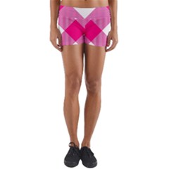 Pink And White Diagonal Plaids Yoga Shorts by ConteMonfrey