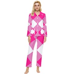 Pink And White Diagonal Plaids Womens  Long Sleeve Velvet Pocket Pajamas Set by ConteMonfrey