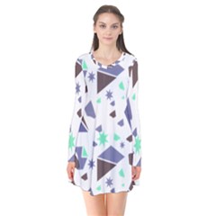 Seamless Pattern Geometric Texture Long Sleeve V-neck Flare Dress