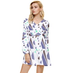 Seamless Pattern Geometric Texture Tiered Long Sleeve Mini Dress