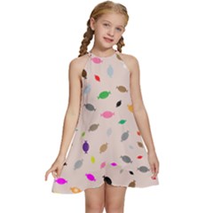 Bottle Pattern Water Flat Kids  Halter Collar Waist Tie Chiffon Dress