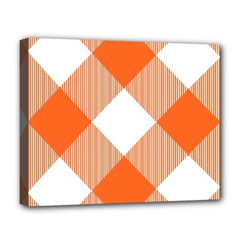 Orange And White Diagonal Plaids Deluxe Canvas 20  X 16  (stretched) by ConteMonfrey