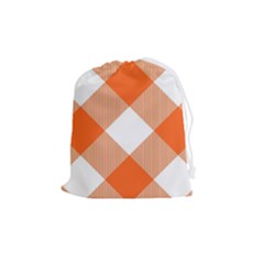 Orange And White Diagonal Plaids Drawstring Pouch (medium) by ConteMonfrey