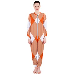 Orange And White Diagonal Plaids Onepiece Jumpsuit (ladies) by ConteMonfrey