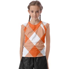 Orange And White Diagonal Plaids Kids  Raglan Cap Sleeve Tee by ConteMonfrey