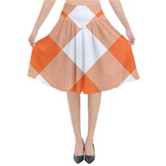 Orange And White Diagonal Plaids Flared Midi Skirt by ConteMonfrey