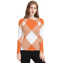 Orange And White Diagonal Plaids Women s Long Sleeve Rash Guard by ConteMonfrey