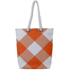 Orange And White Diagonal Plaids Full Print Rope Handle Tote (small) by ConteMonfrey