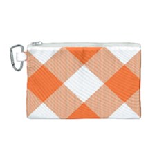 Orange And White Diagonal Plaids Canvas Cosmetic Bag (medium) by ConteMonfrey