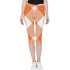 Orange And White Diagonal Plaids Inside Out Lightweight Velour Capri Leggings  by ConteMonfrey