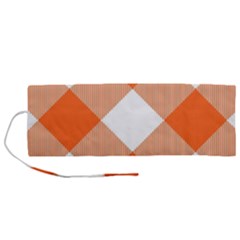 Orange And White Diagonal Plaids Roll Up Canvas Pencil Holder (m) by ConteMonfrey